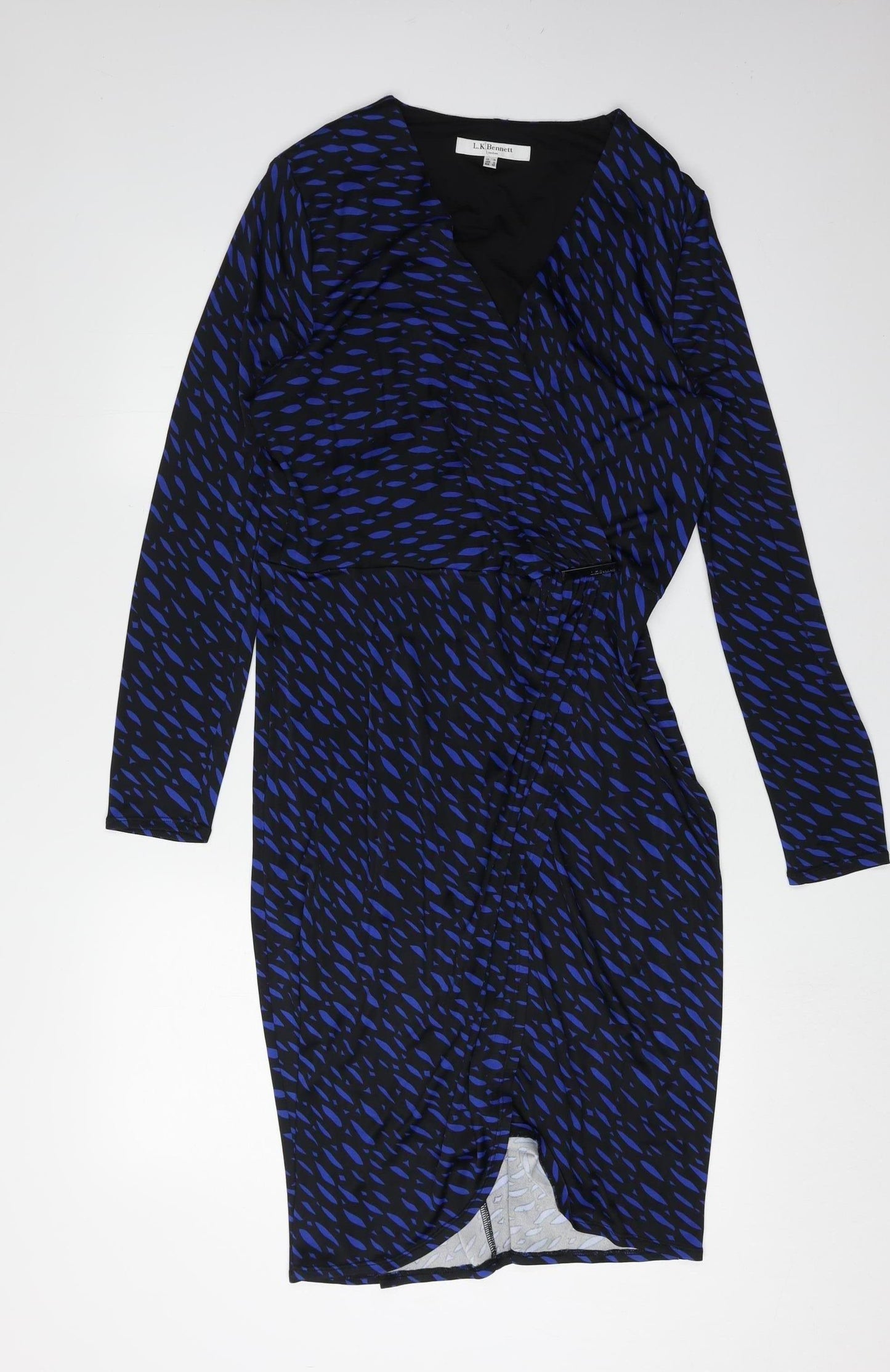 L.K. Bennett Women's Blue Black Wrap Dress Size 14