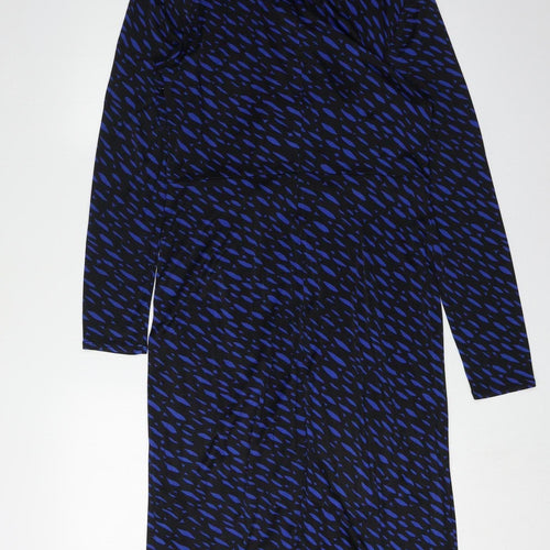 L.K. Bennett Women's Blue Black Wrap Dress Size 14