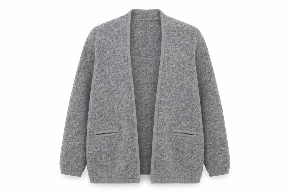 Front view of Eastex Women's Grey Long Sleeve Cardigan, size 14