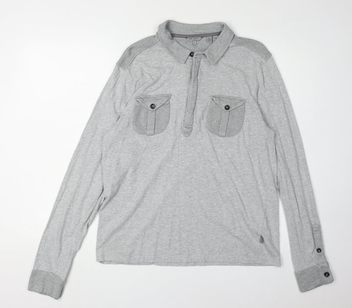 Ted Baker Men’s Grey Collared Henley Jumper - L