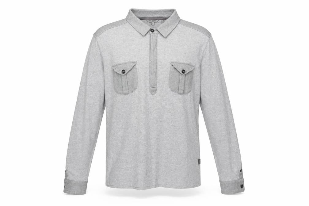 Front view of Ted Baker Men’s Grey Collared Henley Jumper - L