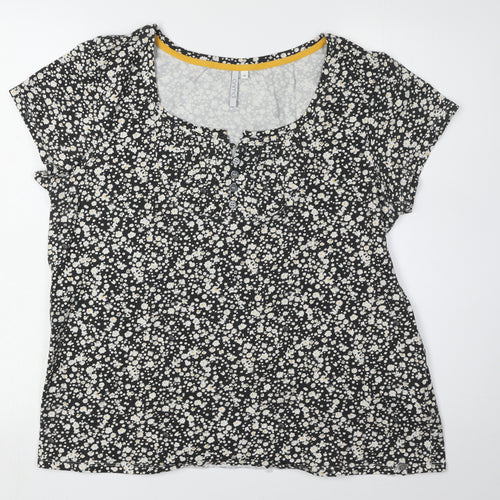 Animal Women's Black Floral T-Shirt, Size 16, Scoop Neck