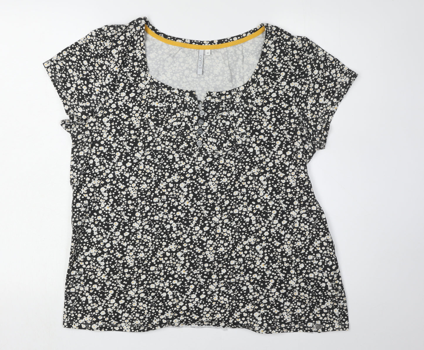 Animal Women's Black Floral T-Shirt, Size 16, Scoop Neck