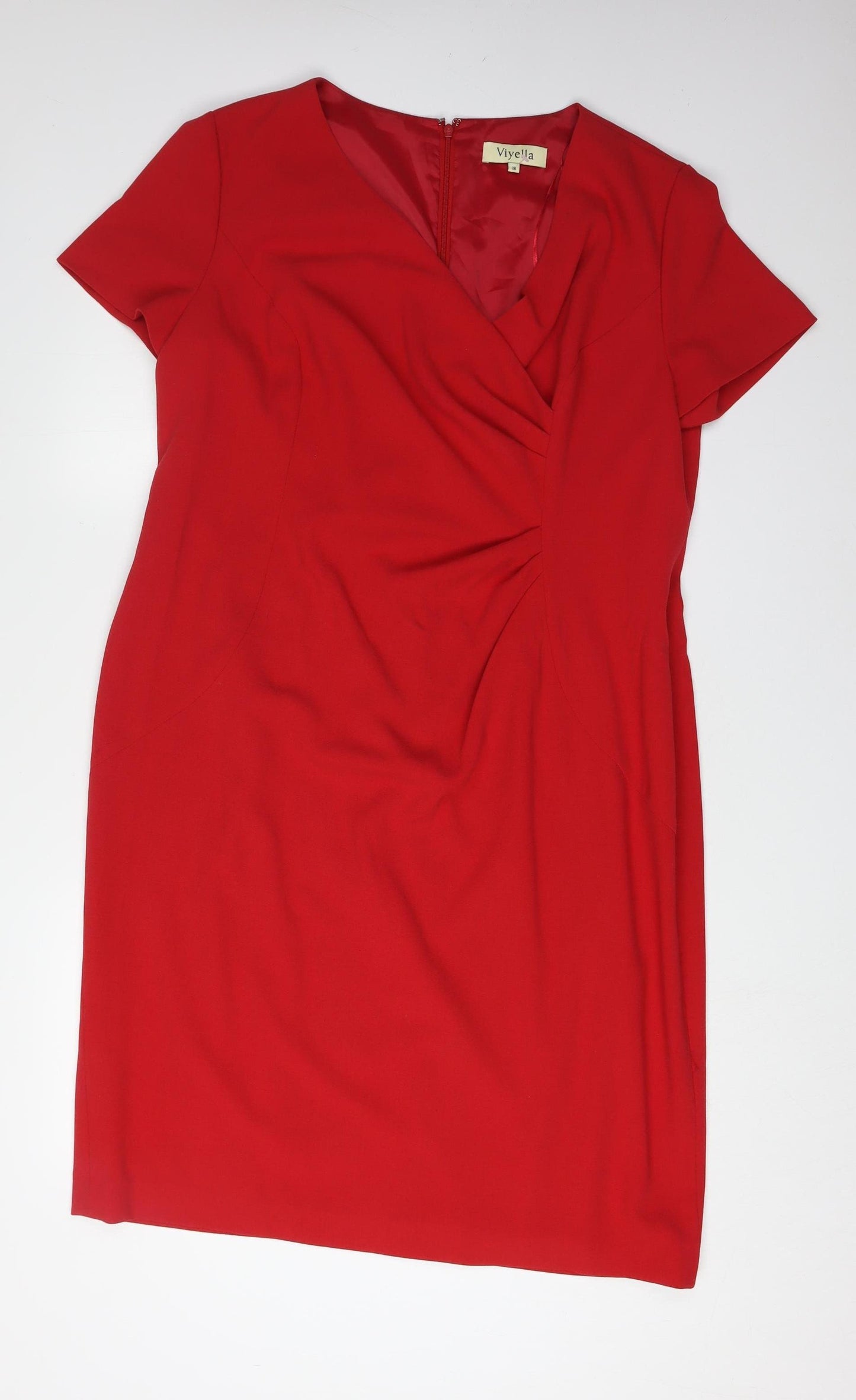 Viyella Women's Red Dress Size 18 V-Neck Lined