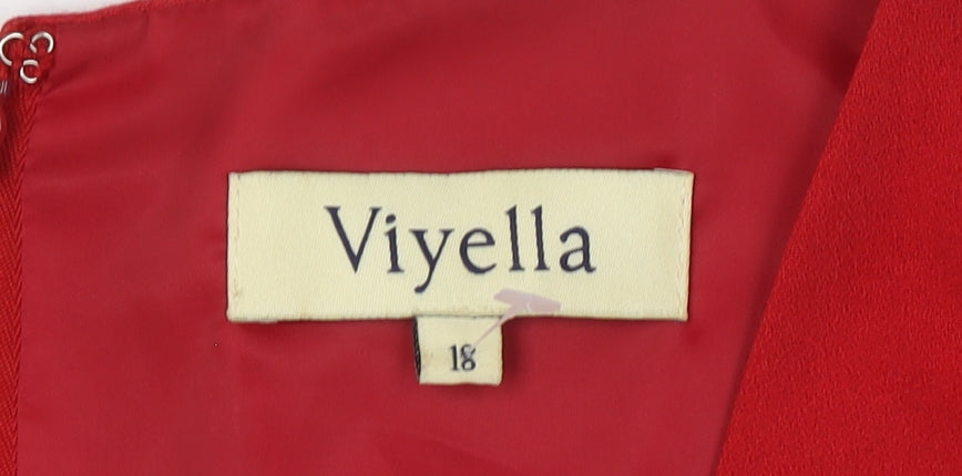 Viyella Women's Red Dress Size 18 V-Neck Lined