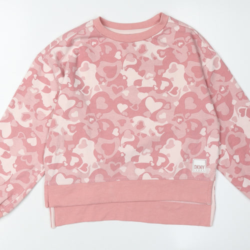 DKNY Girls Pink Heart Sweatshirt - Size S, Casual Style