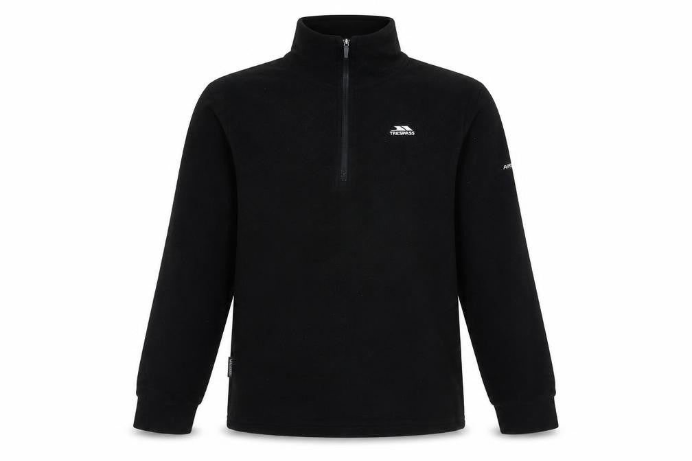 Front view of Trespass boys’ black 1/2 zip fleece sweatshirt 11 years