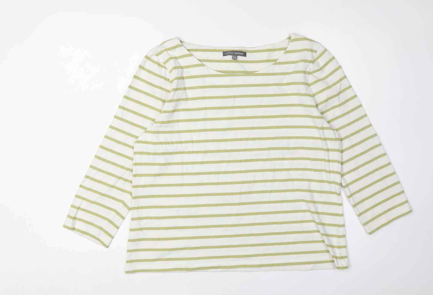 Laura Ashley Women's Green Striped T-Shirt UK 16