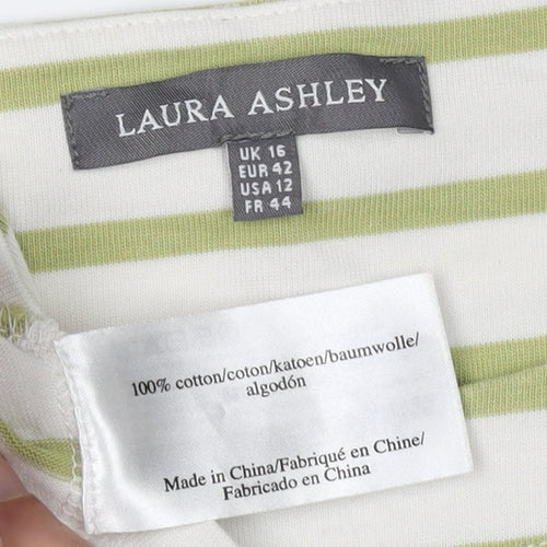 Laura Ashley Women's Green Striped T-Shirt UK 16