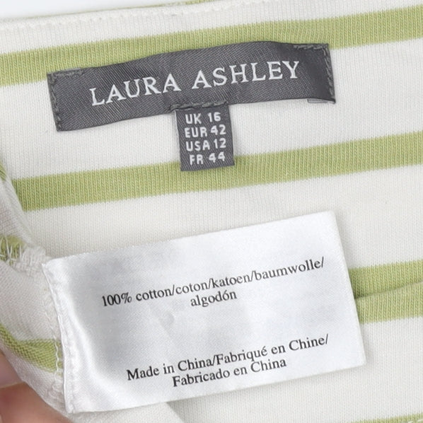 Laura Ashley Women's Green Striped T-Shirt UK 16