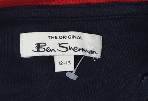 Ben Sherman Boys Blue Pullover Hoodie with Logo, Age 12-13