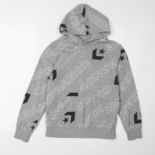 Converse Boys' Grey Logo Hoodie - M, Pullover, Graphic Print