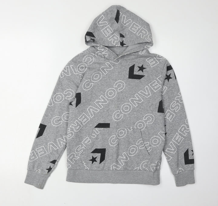 Converse Boys' Grey Logo Hoodie - M, Pullover, Graphic Print