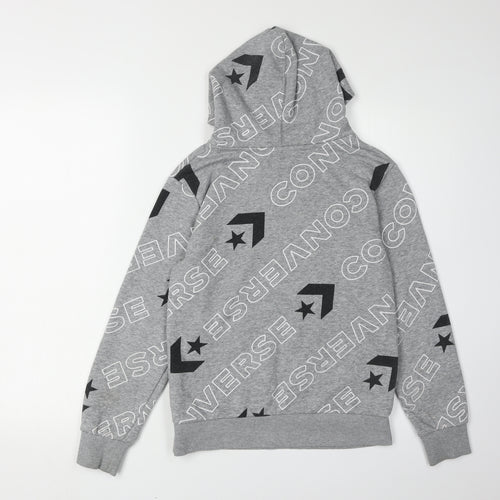 Converse Boys' Grey Logo Hoodie - M, Pullover, Graphic Print