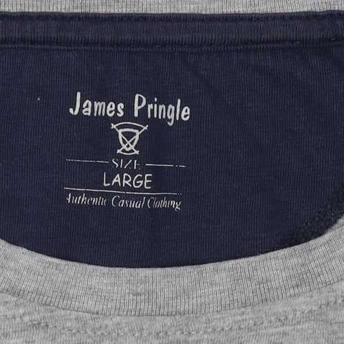 James Pringle Men's Grey Colourblock T-Shirt, Size L