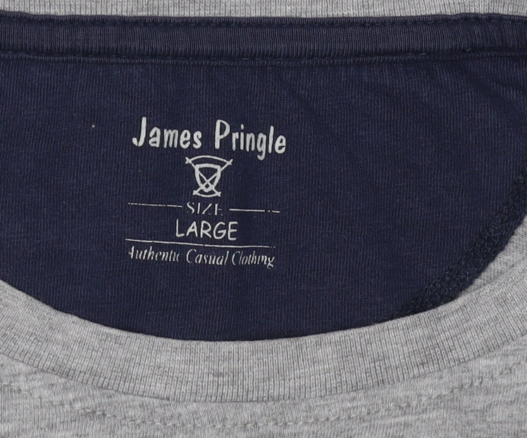James Pringle Men's Grey Colourblock T-Shirt, Size L