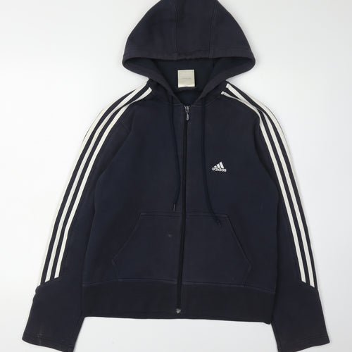 Adidas Blue Unisex Hoodie, Zip, Size 12, Casual Sportswear