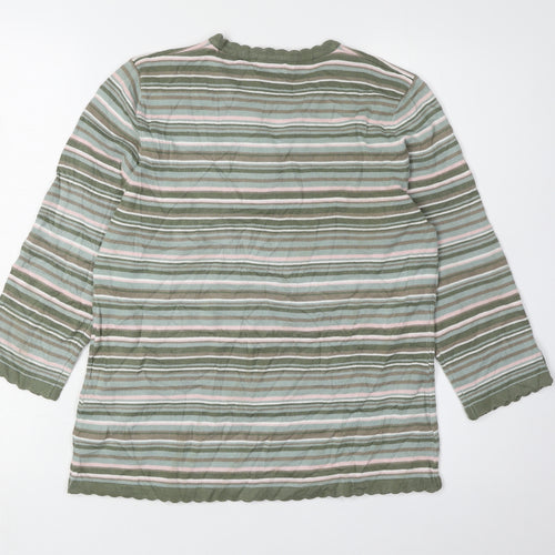 Eastex Women's Green Striped Henley Jumper Size 10