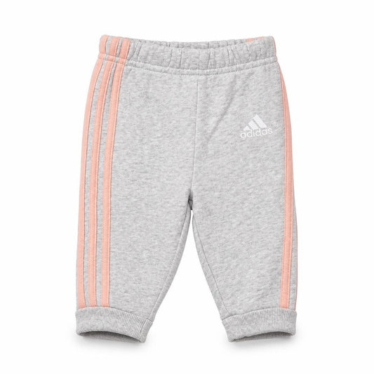 Front view of Adidas unisex baby jogger trousers grey 3-6 months