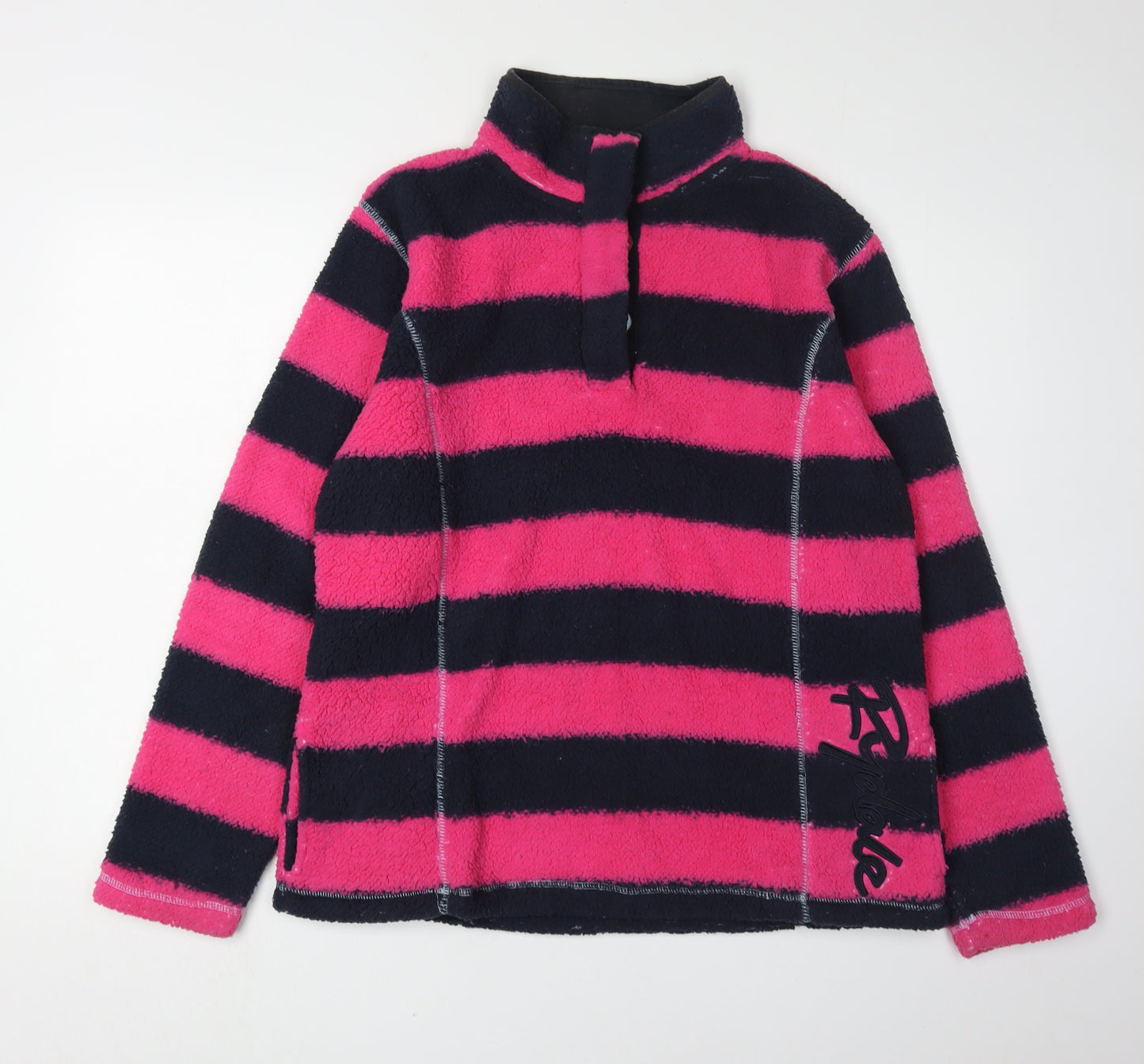 Rydale Women's Pink Blue Striped Fleece Pullover Sweatshirt L