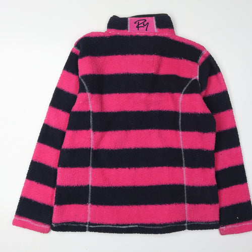 Rydale Women's Pink Blue Striped Fleece Pullover Sweatshirt L