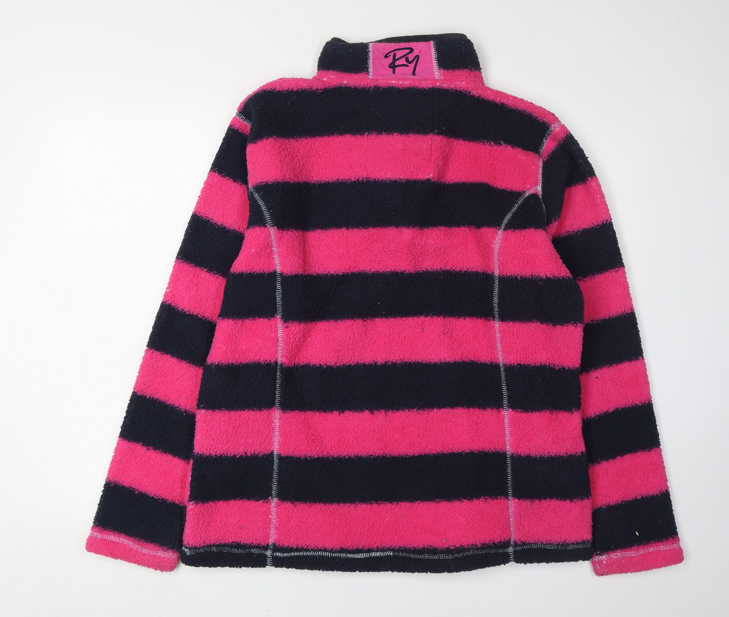Rydale Women's Pink Blue Striped Fleece Pullover Sweatshirt L