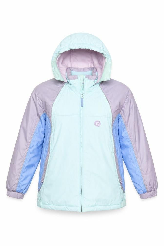 Front view of Active Club girls’ multicoloured puffer jacket, size 11