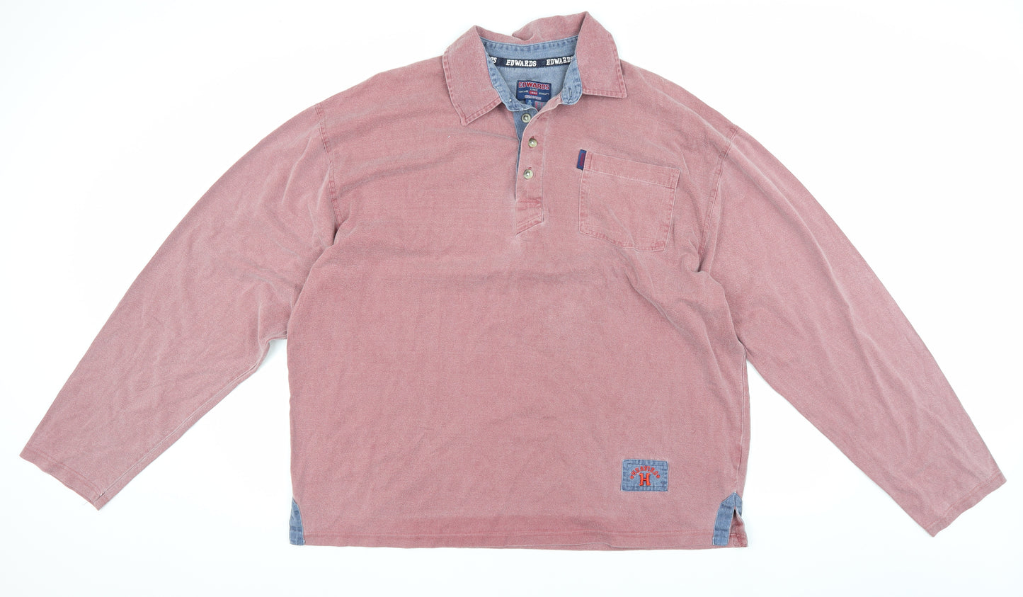 Edwards Men's Vintage Red Long Sleeve Polo Shirt XL