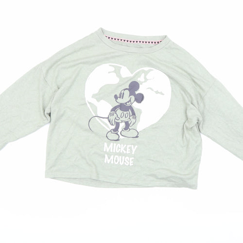 Primark Women's Grey Mickey Mouse Cropped T-Shirt L