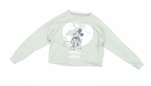 Front view of Primark Women's Grey Mickey Mouse Cropped T-Shirt L