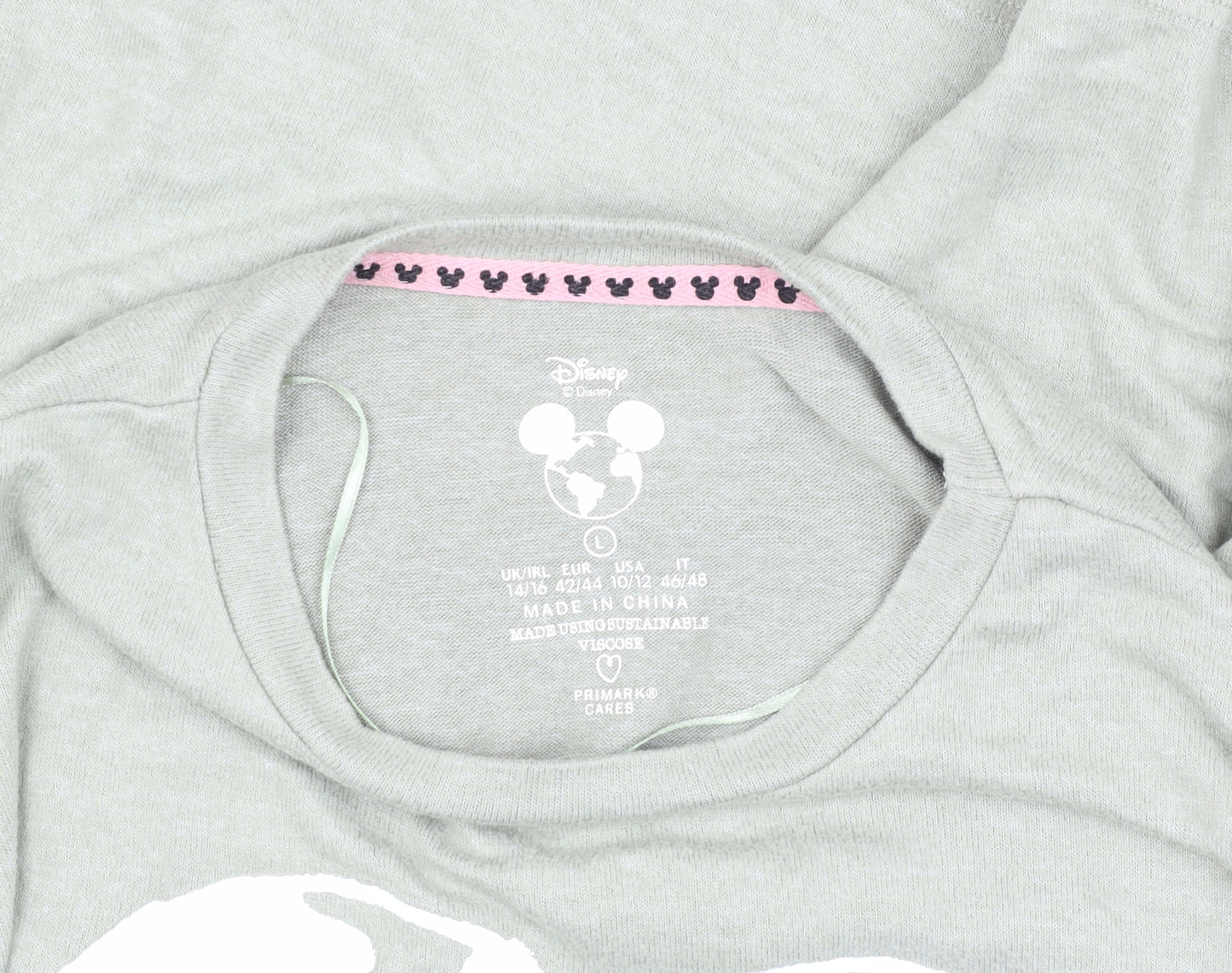 Primark Women's Grey Mickey Mouse Cropped T-Shirt L