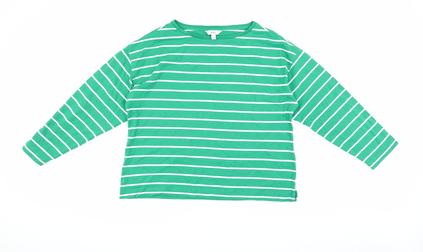 Marks and Spencer Women's Green Striped Top Size 16