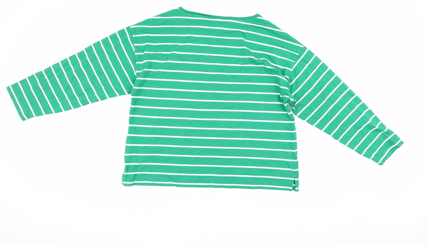 Marks and Spencer Women's Green Striped Top Size 16