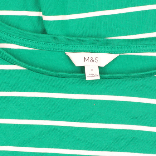 Marks and Spencer Women's Green Striped Top Size 16