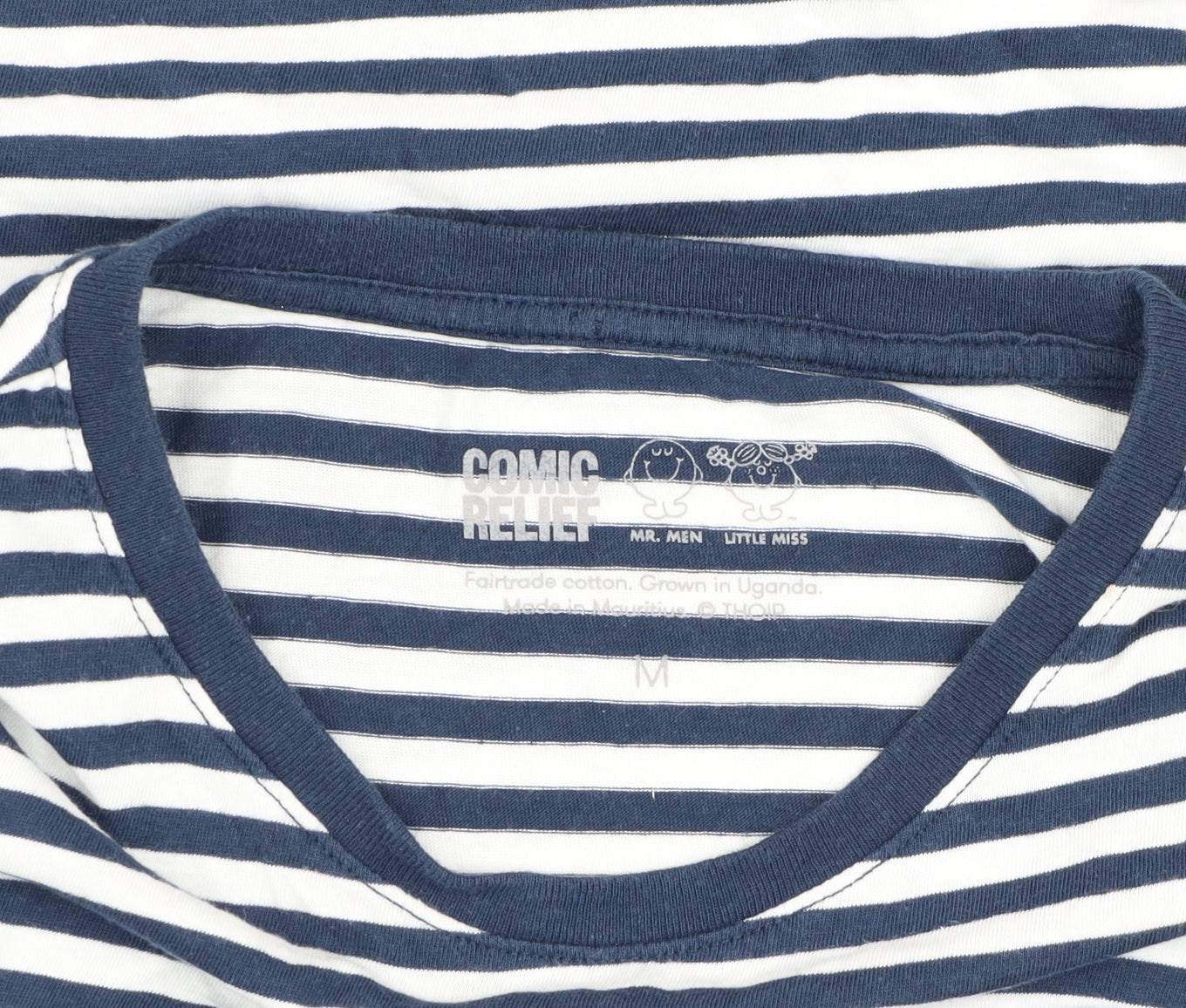 Comic Relief T-Shirt Unisex Medium Blue Striped Mr. Men