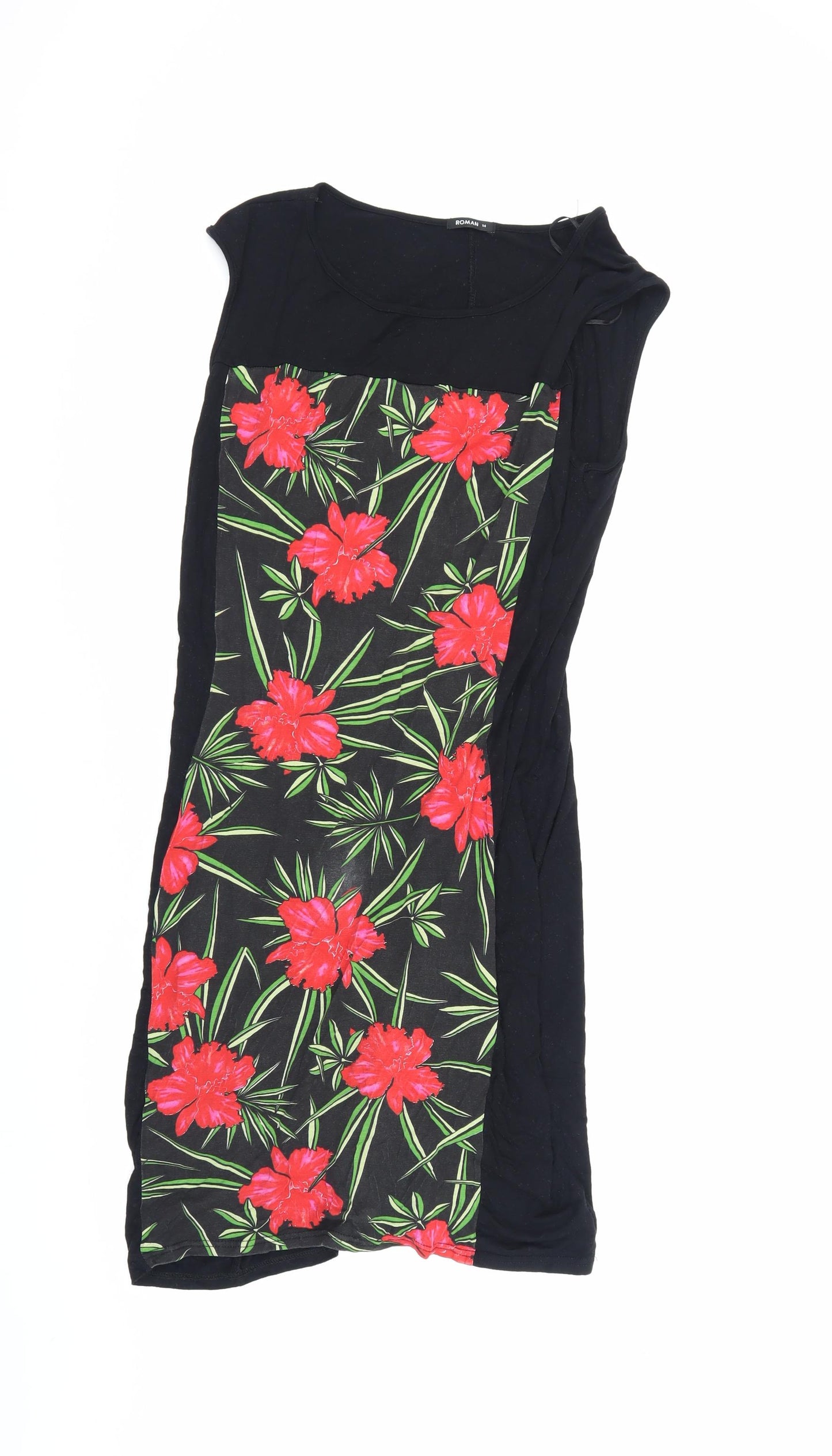 Roman Women's Black Floral Sleeveless Dress, Size 14