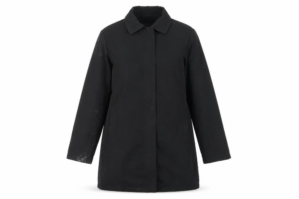 Front view of Ellie Lou Ise Women's Black Overcoat, size S