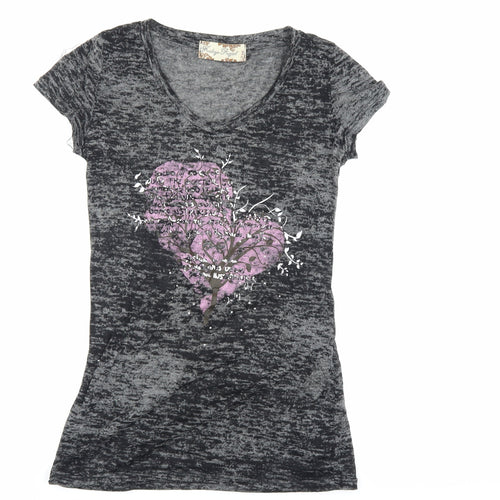 Fridays Project Women Black V-Neck Slim T-Shirt Size S