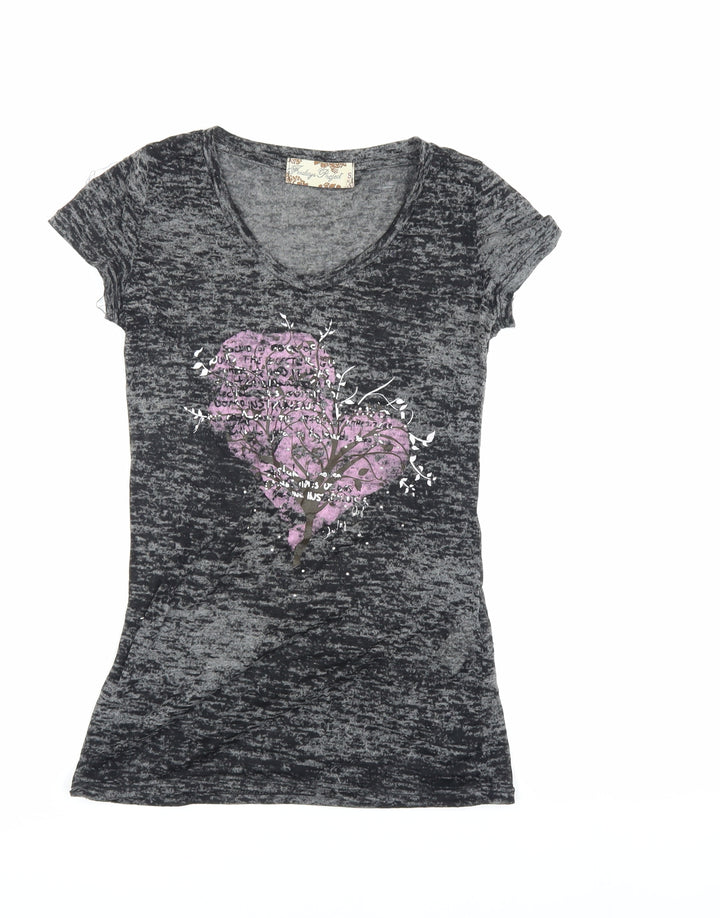 Fridays Project Women Black V-Neck Slim T-Shirt Size S
