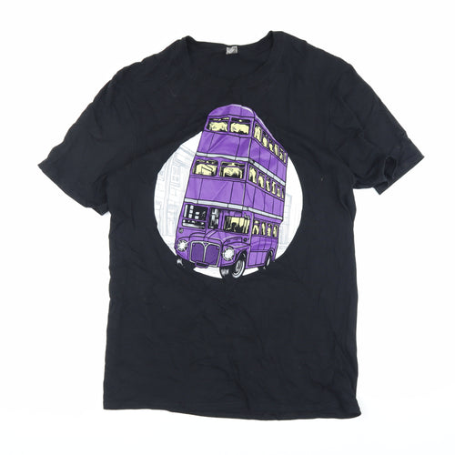 Gildan Men's Black M Graphic T-Shirt with Bus Design