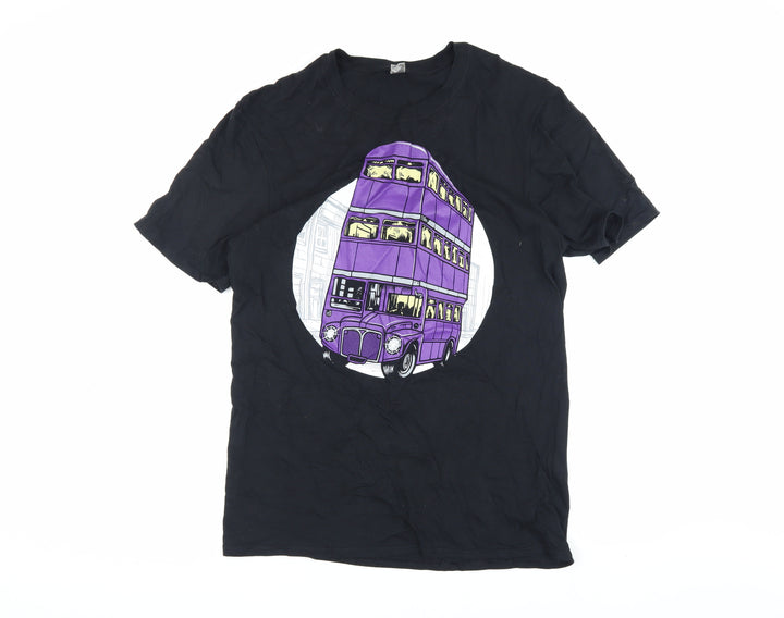 Gildan Men's Black M Graphic T-Shirt with Bus Design