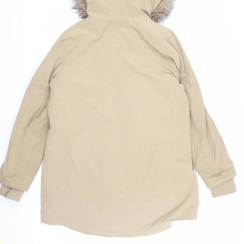 Oasis Women's Beige Parka Coat with Fur Trim Hood L