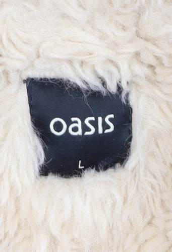 Oasis Women's Beige Parka Coat with Fur Trim Hood L
