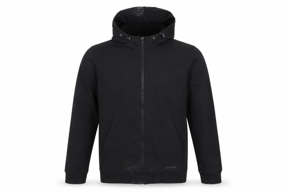 Front view of Fabric Men's Black Hooded Jacket M - Autumn Casual Essential