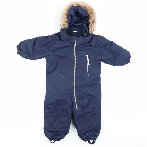 H&M Blue Unisex Baby Snowsuit 6-9 Months Hooded Winter