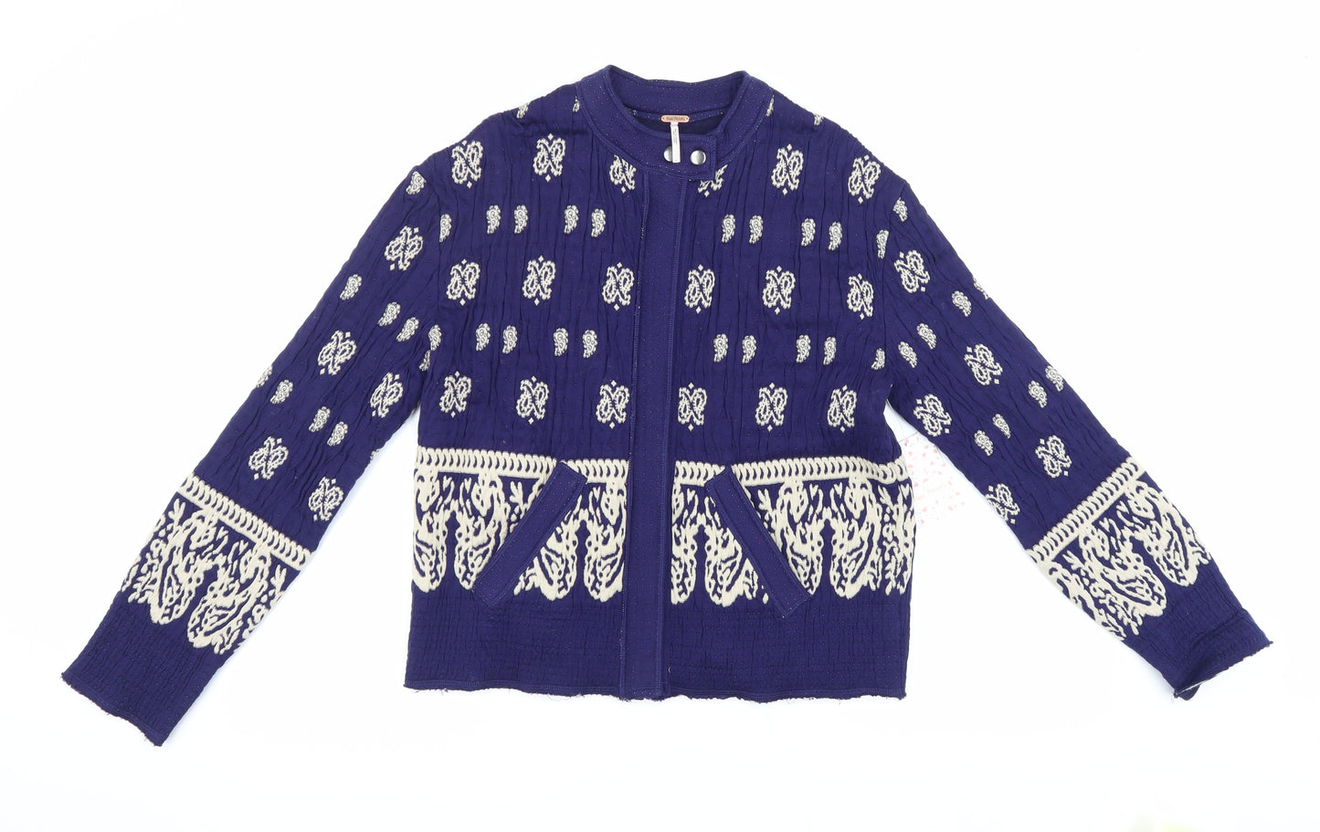 Free People Women's Blue Embroidered Jacket Size 4