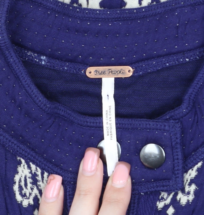 Free People Women's Blue Embroidered Jacket Size 4