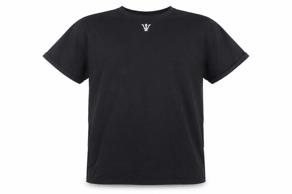 Front view of Raw Society Men's Black M T-Shirt Logo Design