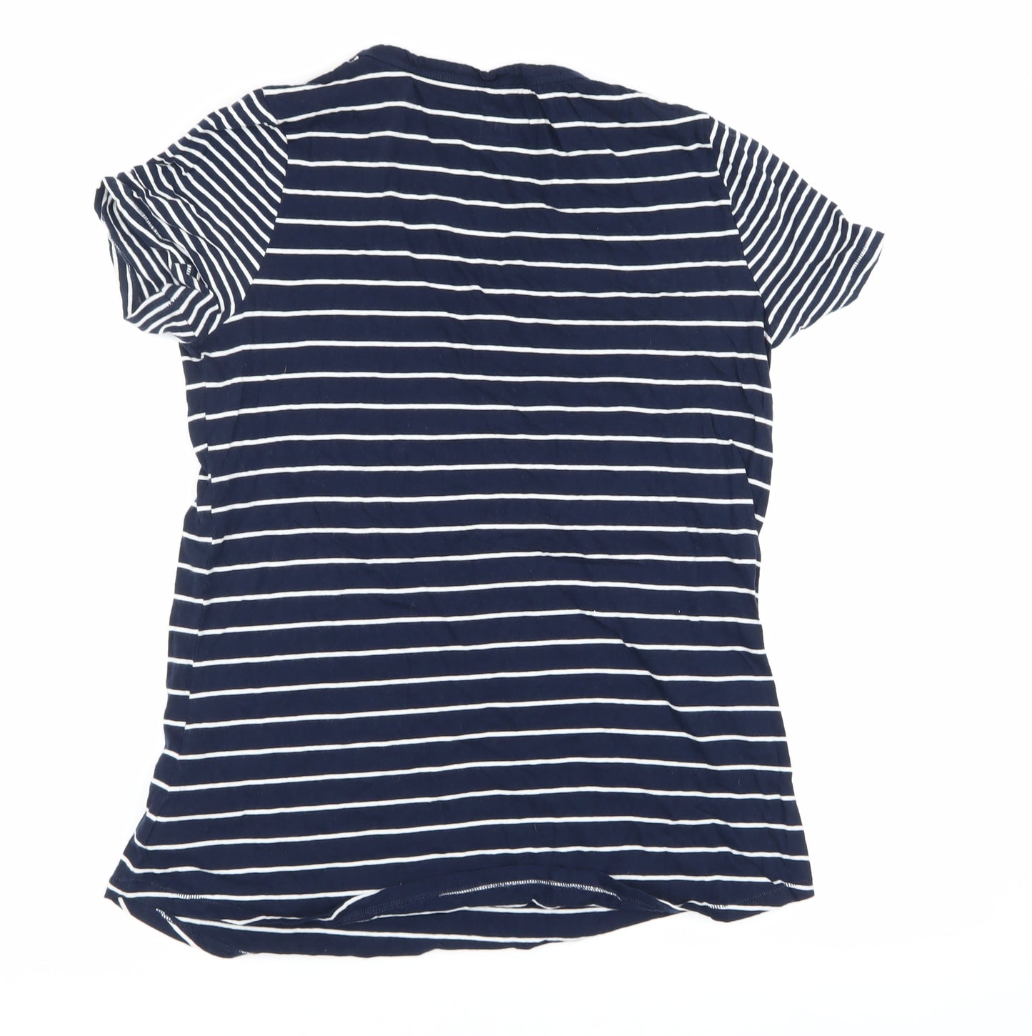 GAP Women's Blue Striped V-Neck T-Shirt - M
