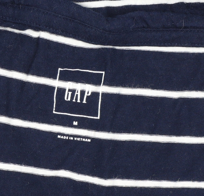 GAP Women's Blue Striped V-Neck T-Shirt - M